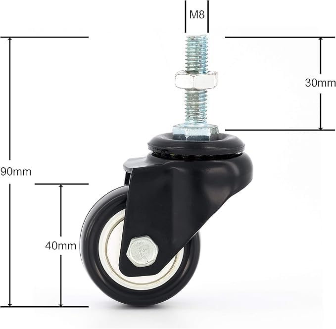 درافل عجلات دورافيل شديدة التحمل، 4 عجلات دوارة مزودة بمكابح - قدرة تحمل 200 كجم، عجلات دوارة من مطاط البولي يوريثان بقطر 40 مم - Image 2